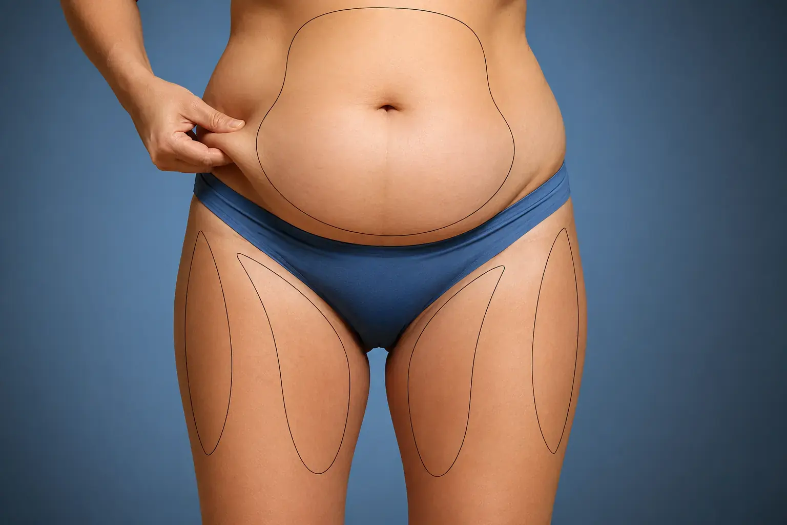 Body contouring treatment areas marked on a patient before VASER liposuction
